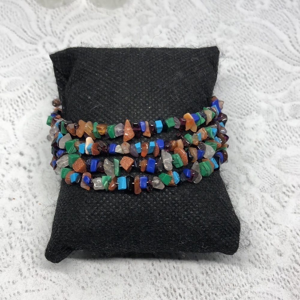 Artisan handmade natural stone chips vibrant colorful coil wrap bracelet boho
